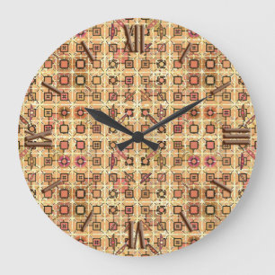 Reloj Redondo Grande Tribal Batik - marrón chocolate y bronceado de cam