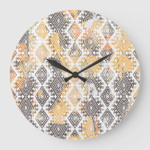 Reloj Redondo Grande Tribal Boho Geométrico: Patrón de angustia.