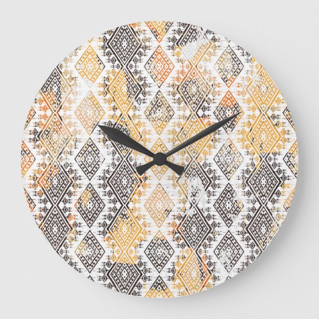 Reloj Redondo Grande Tribal Boho Geométrico: Patrón de angustia. (Anverso)