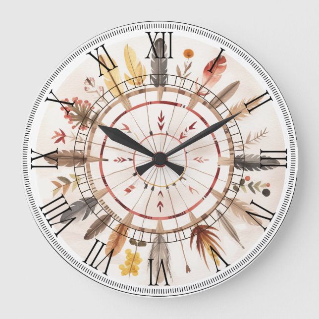 Reloj Redondo Grande Tribu nativa de arte americano (Anverso)