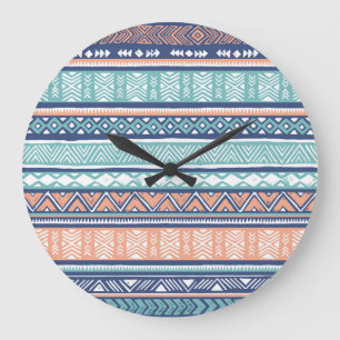 Reloj Redondo Grande Tribual Pastel Navajo: patrón sin costuras.