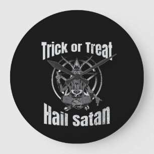 Reloj Redondo Grande Trick o Treat Hail Satan Pentagram Goat