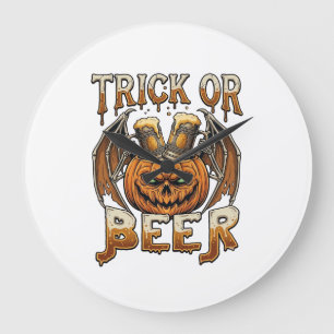 Reloj Redondo Grande Trick Or Beer Halloween Calabaza Esqueleto Alas Ta