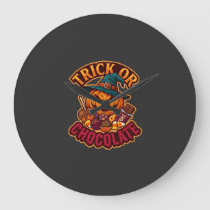 Reloj Redondo Grande Trick Or Chocolate Halloween Calabaza Sombrero de