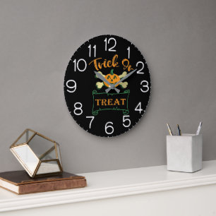 Reloj Redondo Grande Trick or treat calaveras Halloween calabaza