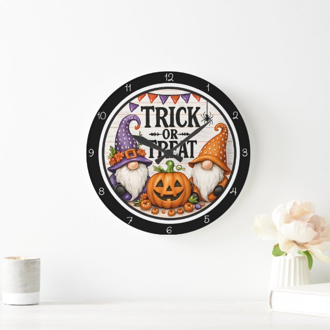 Reloj Redondo Grande Trick or Treat Gnome Halloween (Hogar)