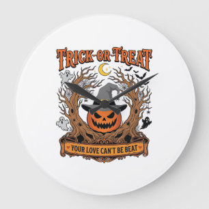 Reloj Redondo Grande Trick Or Treat Halloween Calabaza Bruja Sombrero E