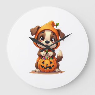 Reloj Redondo Grande Trick or Treat Perro � Camiseta de cachorro de Hal