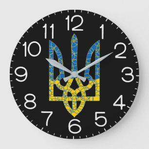 Reloj Redondo Grande tridente ucraniano bandera texturizada de colores