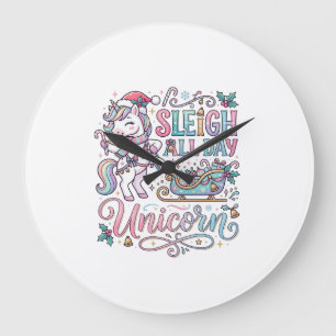 Reloj Redondo Grande Trineo de Unicornio Todo el Día Unicornio Adorable