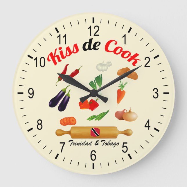 Reloj Redondo Grande Trinidad and Tobago besan la comida del cocinero (Anverso)