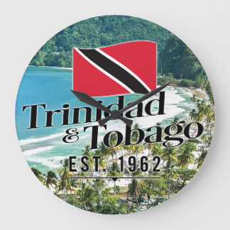 Reloj Redondo Grande "Trinidad y Tobago Este. Playa Con Bandera De 1962