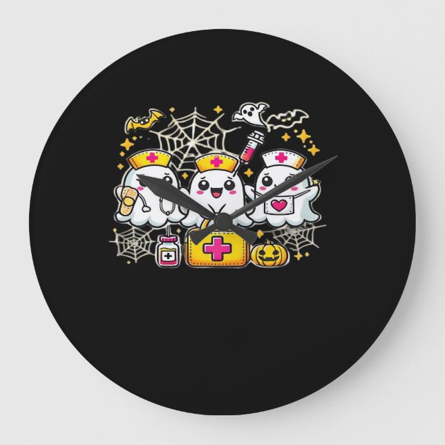 Reloj Redondo Grande Trío de enfermeras de fantasía de Halloween con ki (Anverso)