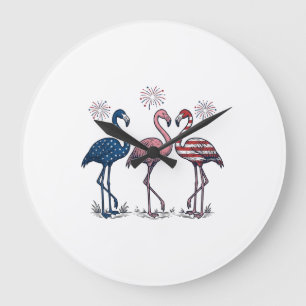 Reloj Redondo Grande Trío de Flamencos Patrióticos Diseño de Grabado Vi