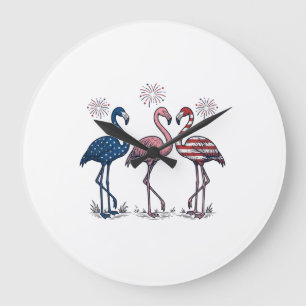 Reloj Redondo Grande Trío de Flamencos Patrióticos Diseño de Grabado Vi