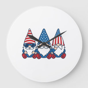 Reloj Redondo Grande Trío de gnomos patrióticos diseño de camiseta vect