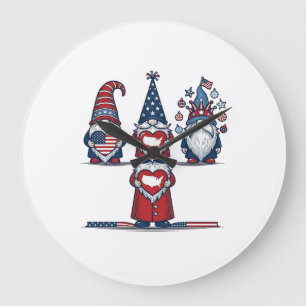 Reloj Redondo Grande Trío de gnomos patrióticos diseño vectorial vintag