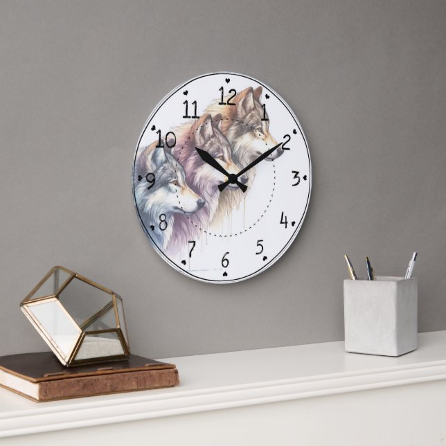 Reloj Redondo Grande Trío de lobos (Oficina)