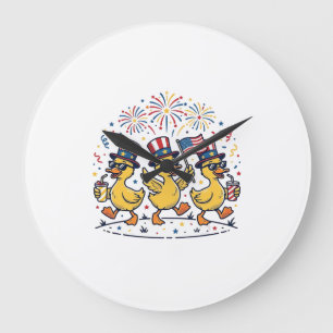 Reloj Redondo Grande Trío de patos patrióticos camiseta vintage 4 de ju