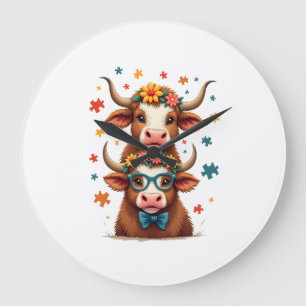 Reloj Redondo Grande Trío de vacas Highland autistas vintage asomándose
