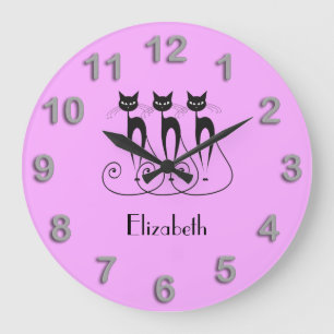 Reloj Redondo Grande Trío divertido lindo del gato negro