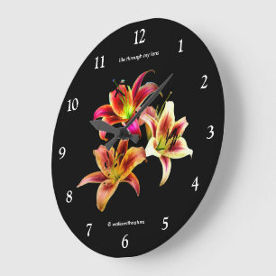 Reloj Redondo Grande Trío elegante de daylilies florales amarillas y ro
