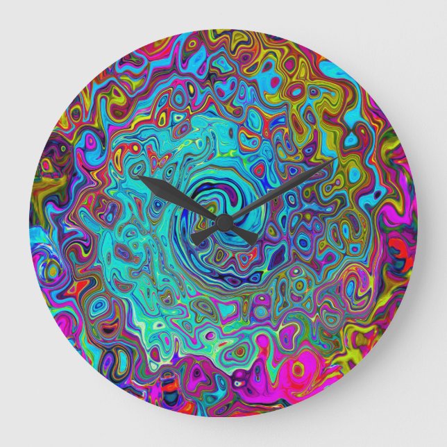 Reloj Redondo Grande Trippy Sky Blue Abstract Retro Liquid Swirl (Anverso)