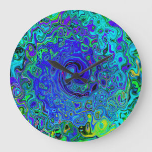 Reloj Redondo Grande Trippy Violet Blue Abstract Retro Liquid Swirl