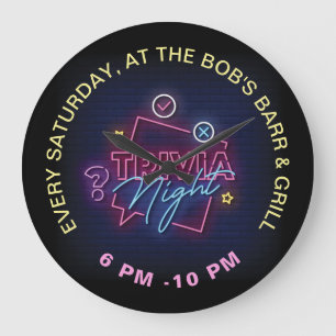 Reloj Redondo Grande Trivia Hight Neon Style Rótulos Personalizado Text