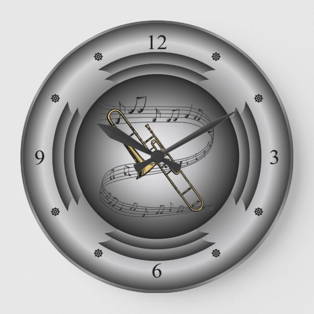 Reloj Redondo Grande Trombone ~ Musical Scroll ~ Silver Speaker ~ (Anverso)