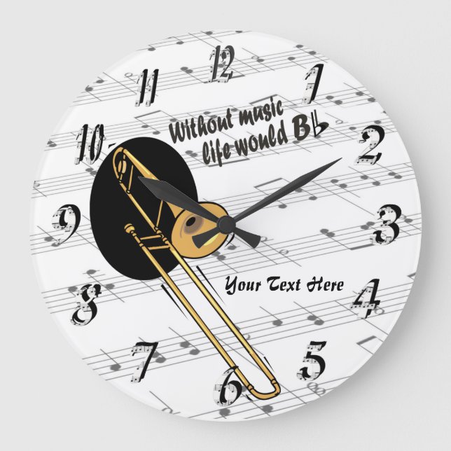 Reloj Redondo Grande Trombone sin vida musical sería WallClock plano (Anverso)