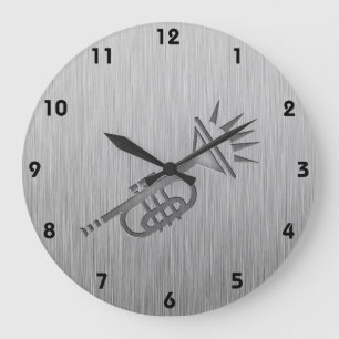 Reloj Redondo Grande Trompeta cepillada de la metal-mirada