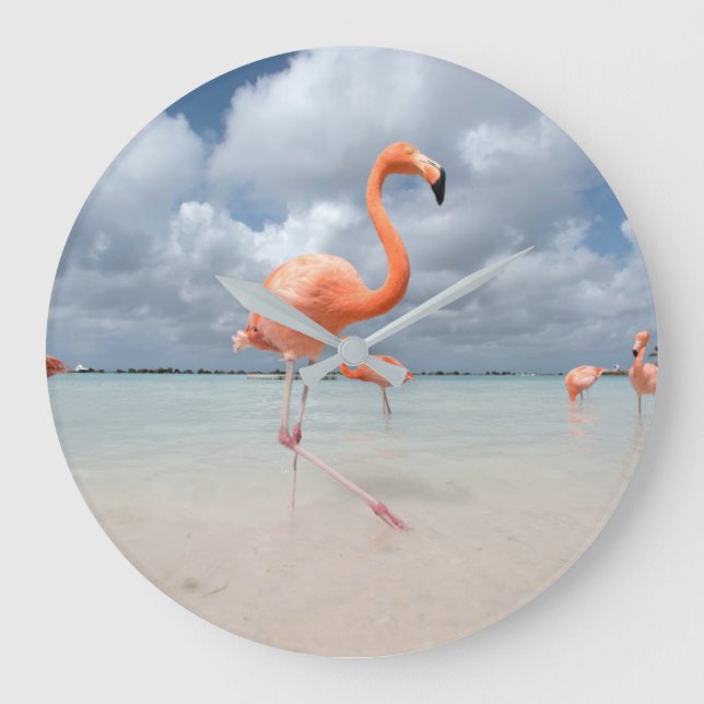Reloj Redondo Grande Tropical Beaches | Flamingos Beach, Aruba (Anverso)