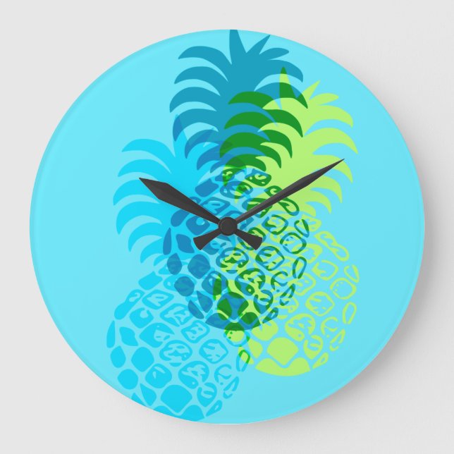 Reloj Redondo Grande Tropical Hawaiano de Momona Pineapple (Anverso)