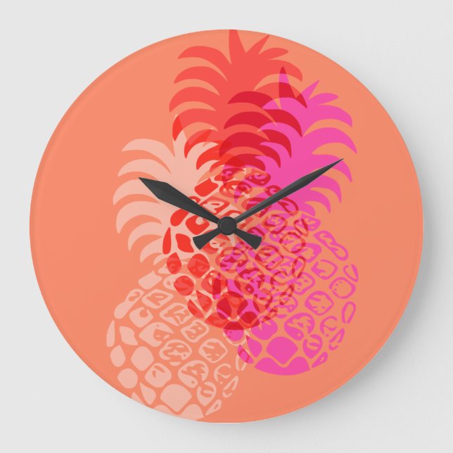 Reloj Redondo Grande Tropical Hawaiano de Momona Pineapple (Anverso)