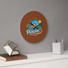 Reloj Redondo Grande Tropical Paradise Island Logo Art