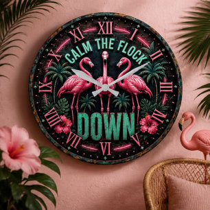Reloj Redondo Grande Tropical Pink Flamingo Beach Summer Home