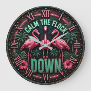 Reloj Redondo Grande Tropical Pink Flamingo Beach Summer Home