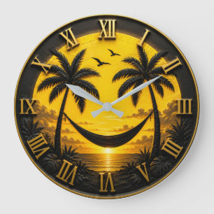 Reloj Redondo Grande Tropical Sunset Hammock Luxury Coastal Beach Decor