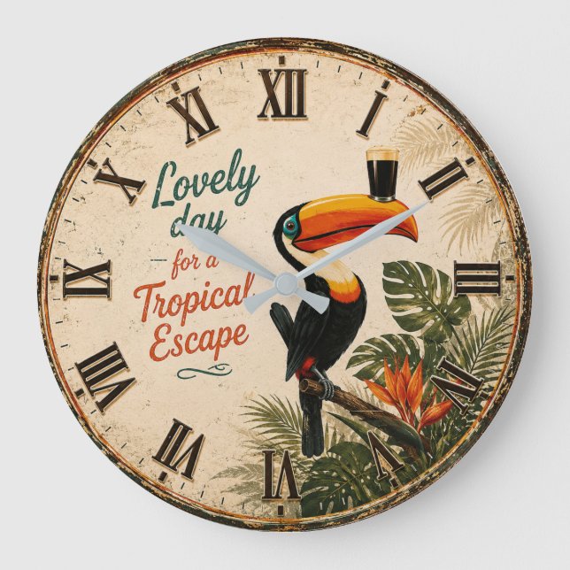 Reloj Redondo Grande Tropical Toucan (Anverso)