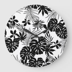 Reloj Redondo Grande Trópicos en blanco y negro: Naturaleza en silueta