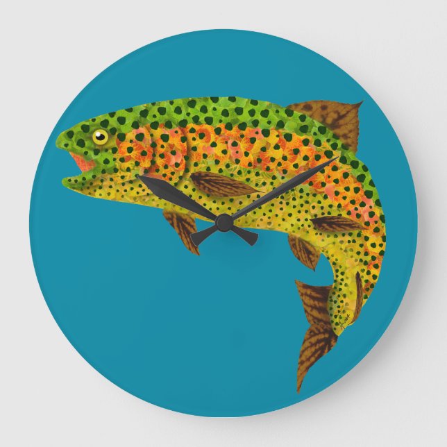 Reloj Redondo Grande Trucha arco iris de hoja de lápiz 1 (Anverso)