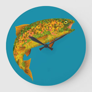 Reloj Redondo Grande Trucha arco iris de hoja de lápiz 2