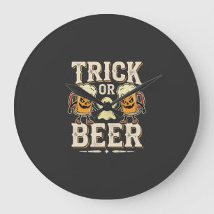 Reloj Redondo Grande Truco o Cerveza Diseño de Cerveza de Halloween_1