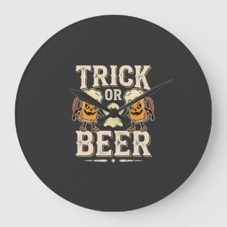 Reloj Redondo Grande Truco o Cerveza Diseño de Cerveza de Halloween_1