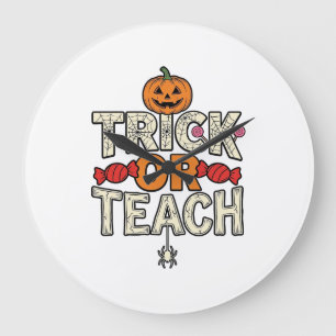 Reloj Redondo Grande Truco o Enseña Halloween Profesor Vintage Vector D