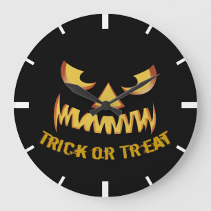Reloj Redondo Grande Truco o trato con cara de calabaza