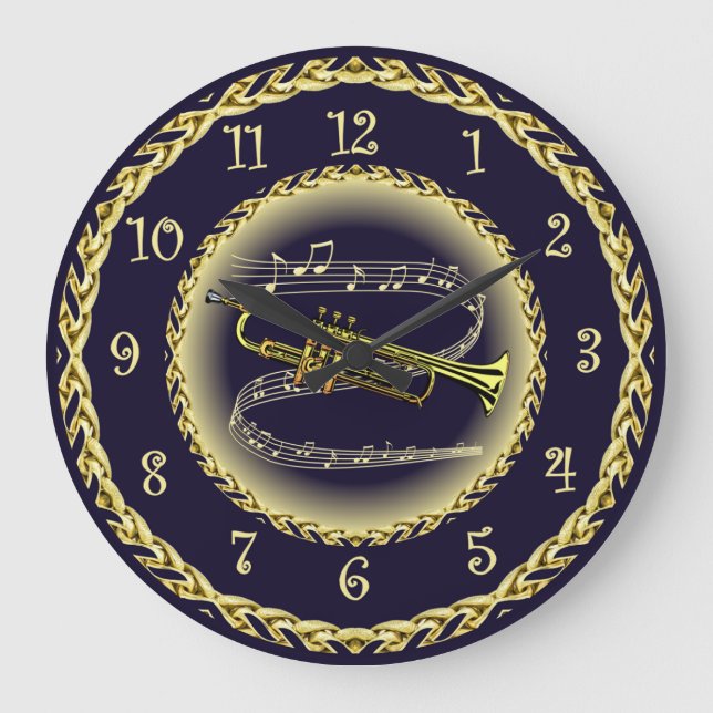 Reloj Redondo Grande Trumpet ~ Musical Scroll ~ Oro/Azul marino ~ (Anverso)