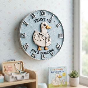 Reloj Redondo Grande Trust Me I'm a Ducktor Funny Doctor Duck