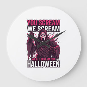 Reloj Redondo Grande Tú gritas nosotros Halloween Ghostface Cuchillo Sa